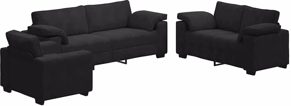 Set di Divani 3 pz con Cuscini Nero in Velluto