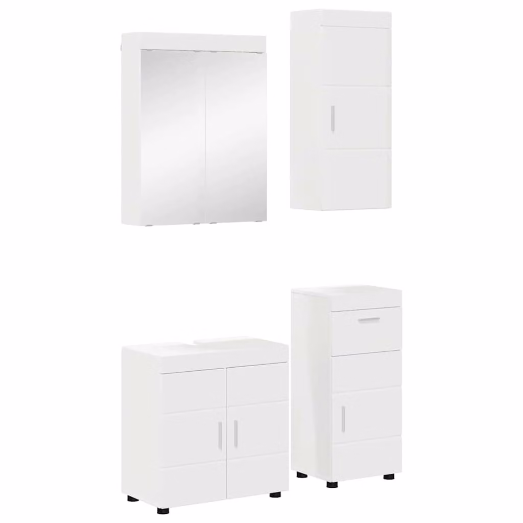 Set di mobili per il bagno vidaXL TULUM moderno in legno bianco e argento, composto da mobile lavabo, pensile con specchio e armadietto, L/P/H: 60 x 34 x 63 cm