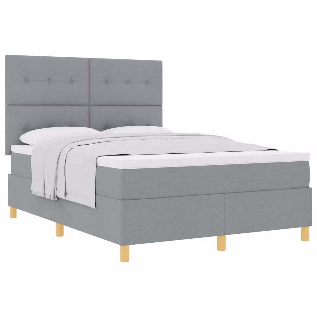 Letto a molle con testiera vidaXL in tessuto grigio, L/P/H: 140 x 200 cm – 2
