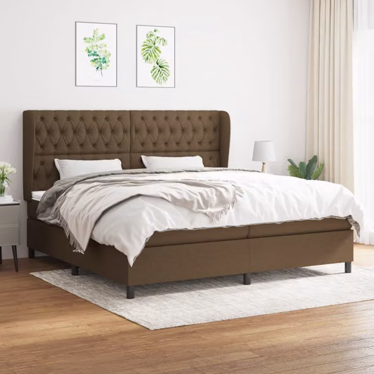 The Living Store Letto a molle con materasso marrone scuro 200x200 cm in tessuto