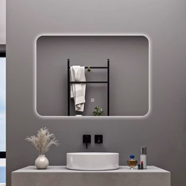Specchio da bagno AICA rettangolare con luce LED, dimmerabile e interruttore touch, bianco, L: 100 cm, H: 60 cm