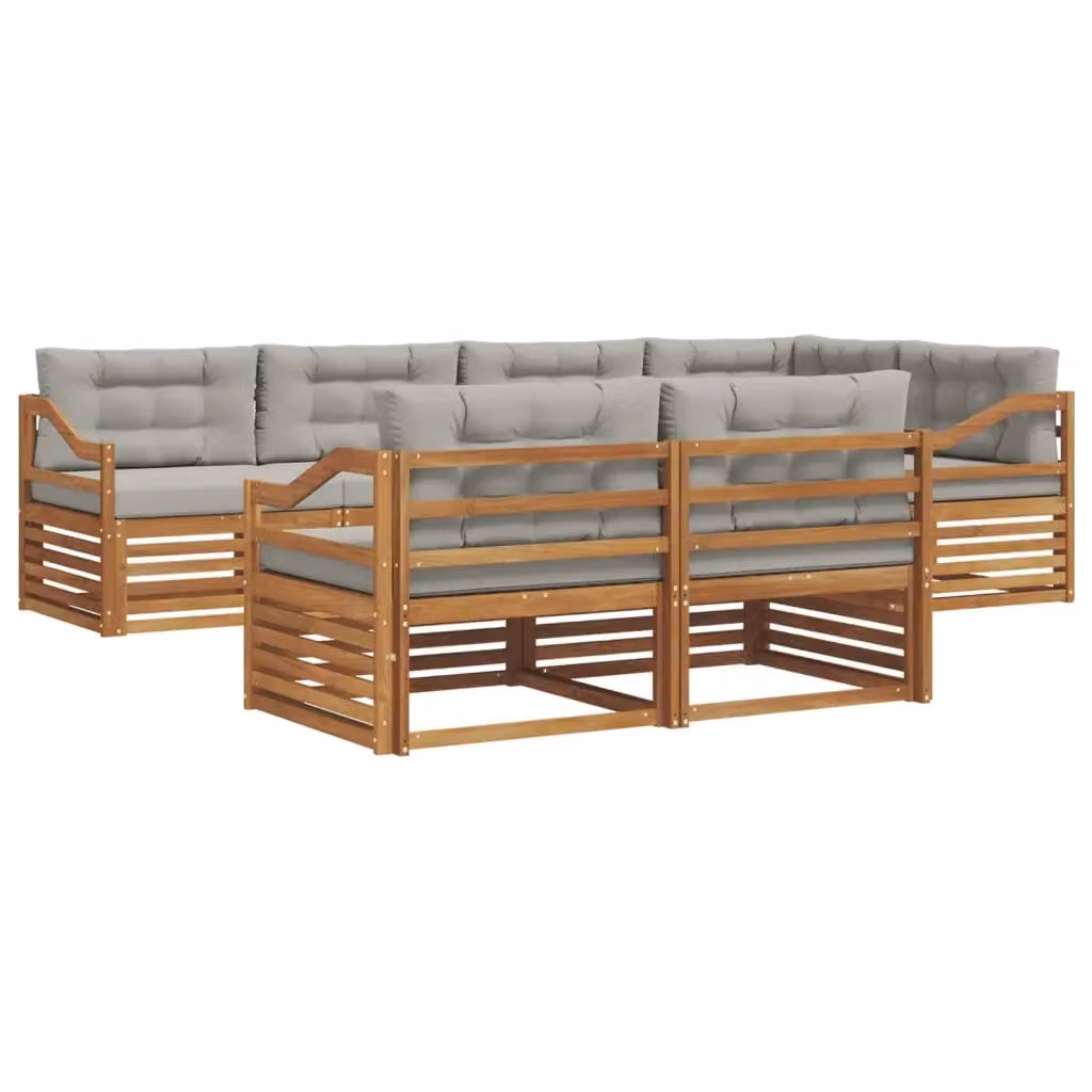 Set di divani da esterno vidaXL a forma di L composto da 7 pezzi in legno di acacia e tessuto grigio con cuscini inclusi – 2