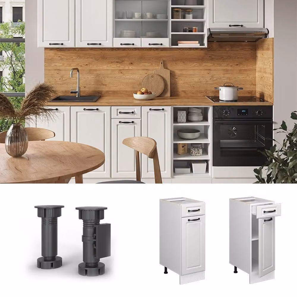 Mobiletto base per cucina Vicco R-Line Bianco rustico con piano Antracite, Larghezza: 30 cm – 2