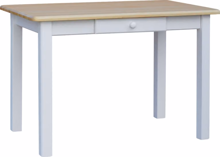 Tavolo bianco con cassetto in legno di pino massiccio con piano laccato 120 x 70 cm