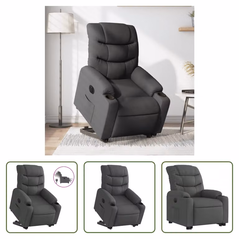 The Living Store Poltrona relax con supporto elettrico in tessuto grigio scuro