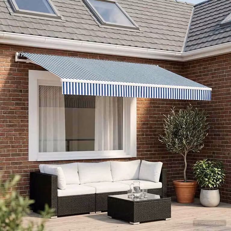 Maison Exclusive - Tessuto di ricambio per tende da sole, blu e bianco, 350 x 250 cm, in poliestere
