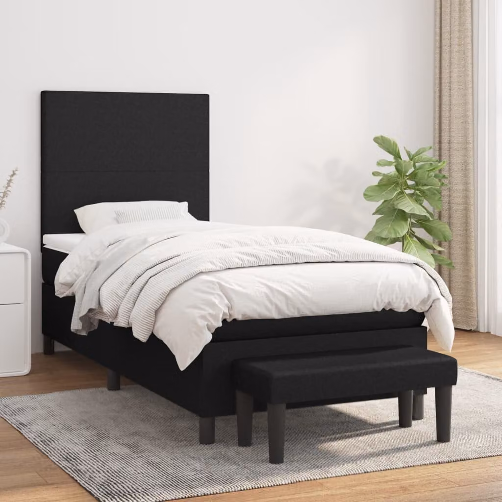 vidaXL Letto Ibrido con Giroletto a Molle e Materasso in Tessuto Nero, L/P/H: 90 x 190 x 4 cm – 1