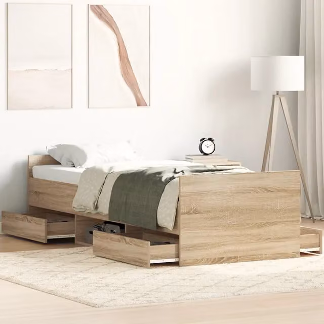 Giroletto con Testiera e Pediera-Struttura Letto Rovere Sonoma 100x200 cm