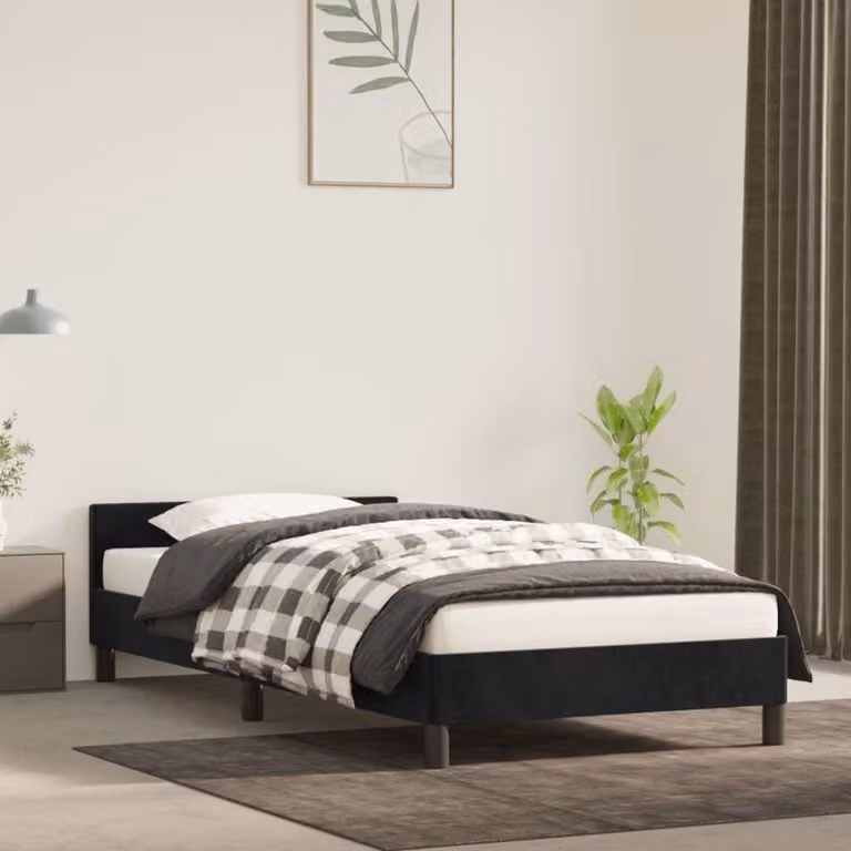The Living Store Struttura letto con testiera nera 90x200 cm in velluto