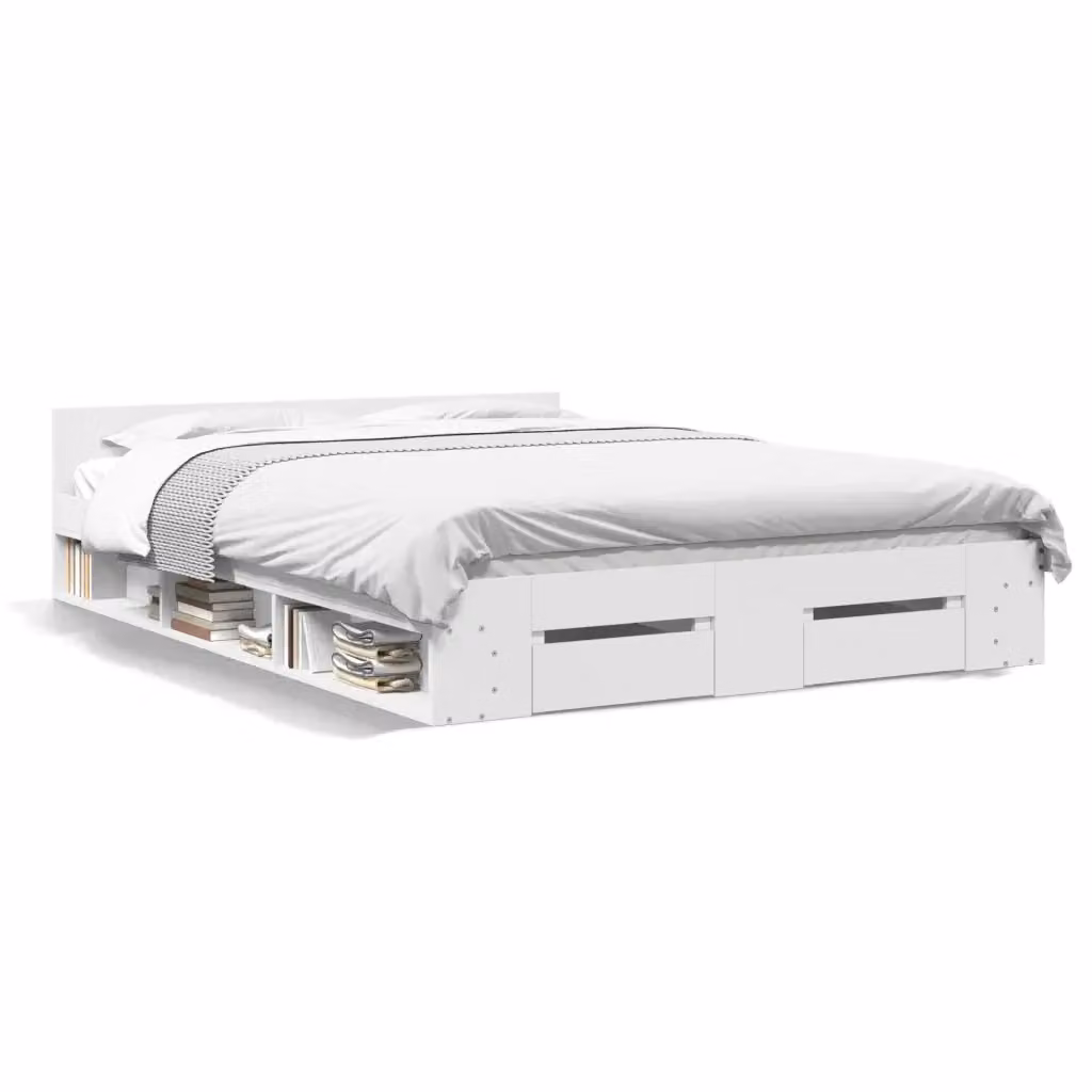 vidaXL Giroletto con Cassetti Bianco in Legno Multistrato L: 160 cm, P: 200 cm, H: 163 cm – 2