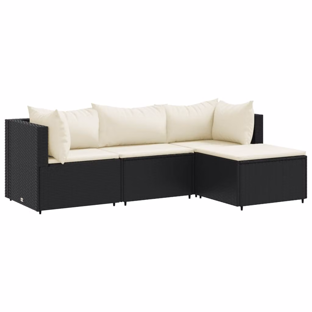 Set Divani da Giardino 4 pz con Cuscini Nero in Polyrattan