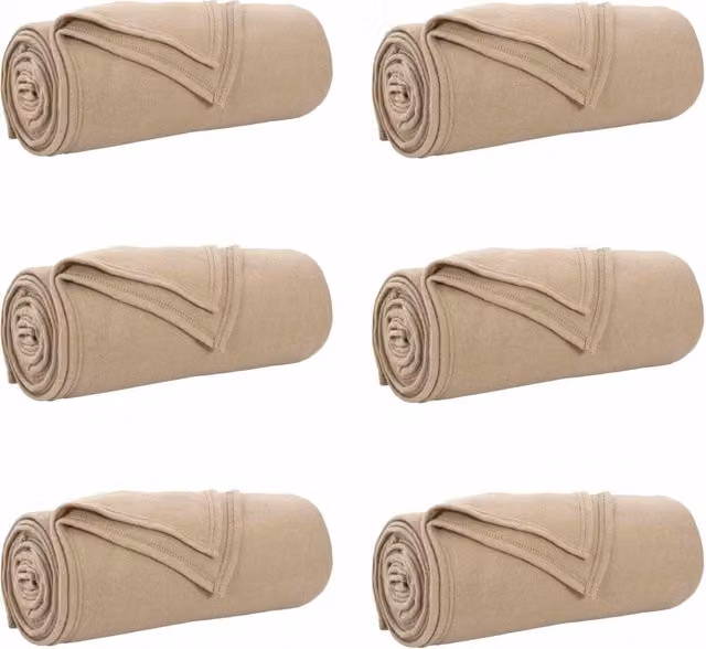 Set di 6 coperte in pile per adulti, colore beige/marrone, L 270 cm x P 240 cm