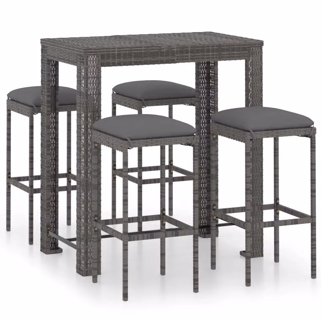 Set da Bar da Giardino vidaXL in Polyrattan Grigio con 5 Pezzi e Cuscini – 2