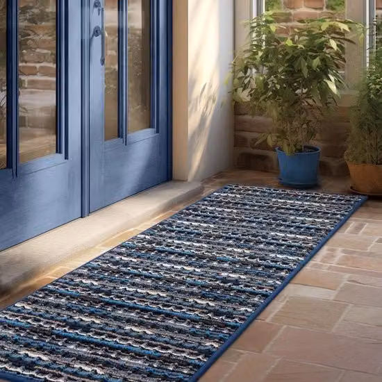 Bicspro Tappetino Antiscivolo Lavabile per Porta Interna con Design a Righe Moderno, Disponibile in Nero, Blu, Verde e Rosso