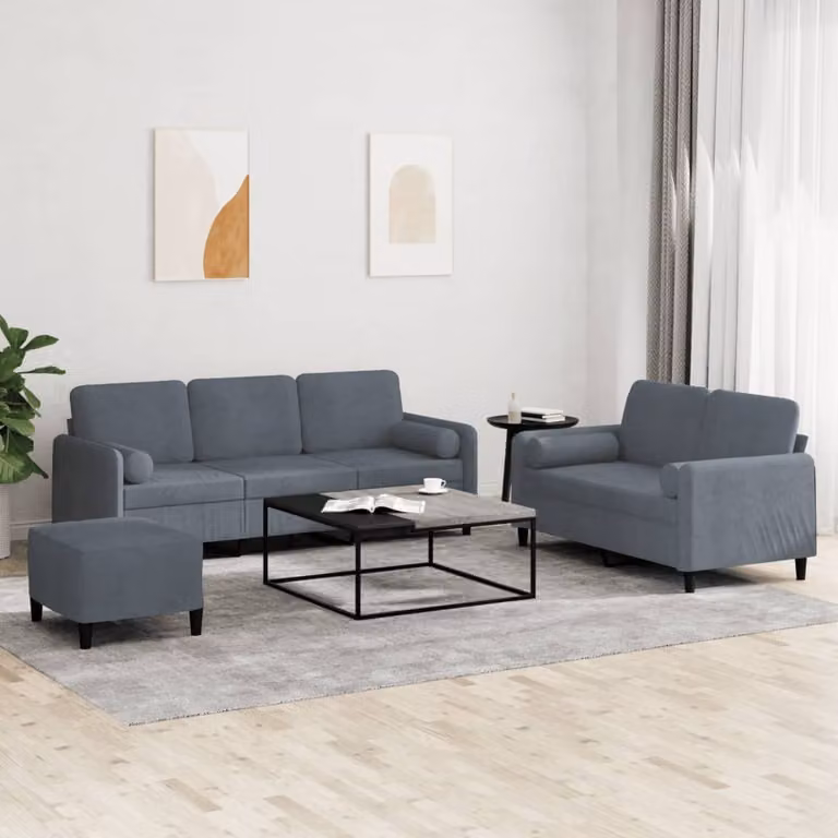 Maison Exclusive - Set divano a 3 pezzi con cuscini in velluto grigio scuro