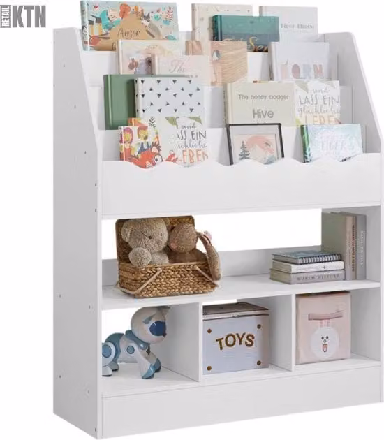 Cassettiere per Libri - Cassettiera per Giocattoli - Cassettiera per Oggetti - Camera dei Bambini - Camera dei Bambini - Montessori - Libreria per Libri - Pannello per Libri - 6 Livelli - Bianco