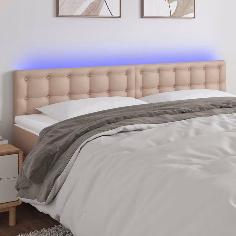 Testiera per letto vidaXL in similpelle color cappuccino con illuminazione LED e porta di ricarica USB, L: 160 cm, P: 5 cm, H: 78-88 cm