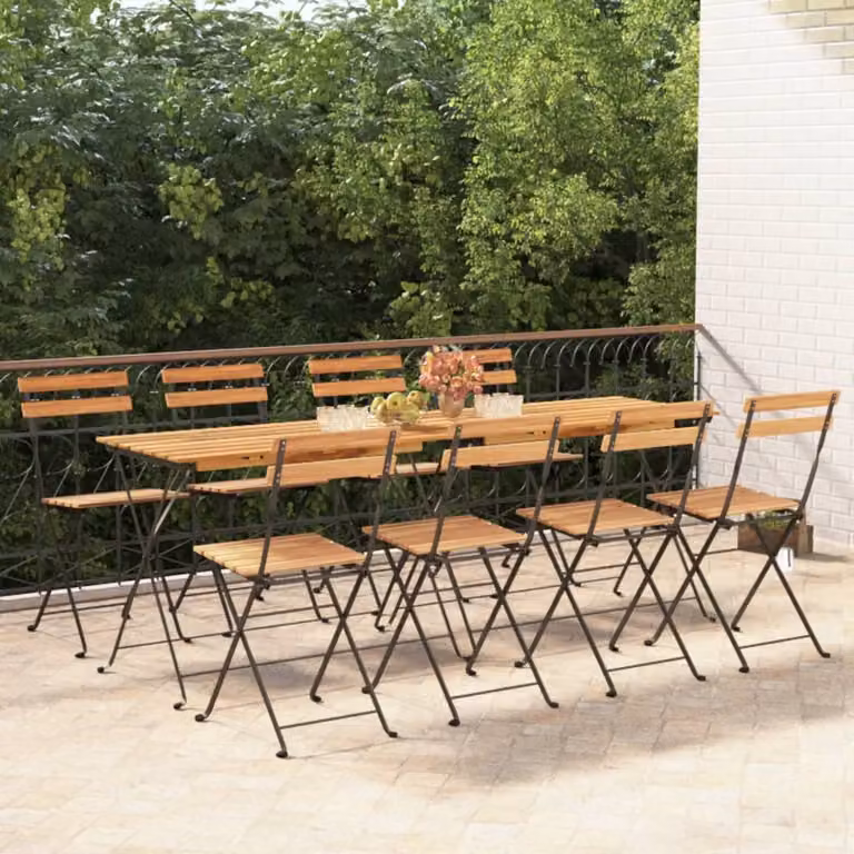 Set di 8 sedie pieghevoli vidaXL in legno di teak e acciaio, colore marrone