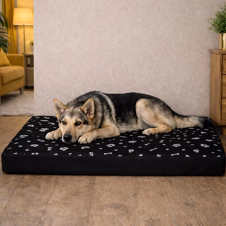 QLS Lettino per cani 100x70 cm Nero Motivo zampe Impermeabile Lettino per cani Posto letto 11425