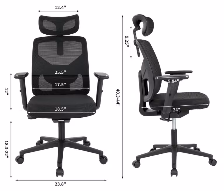 Sedia da ufficio ergonomica con struttura a rete - nera, con braccioli pieghevoli - altezza regolabile