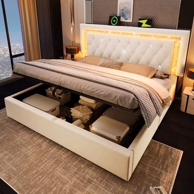 letto imbottito velluto beige 160x200 cm