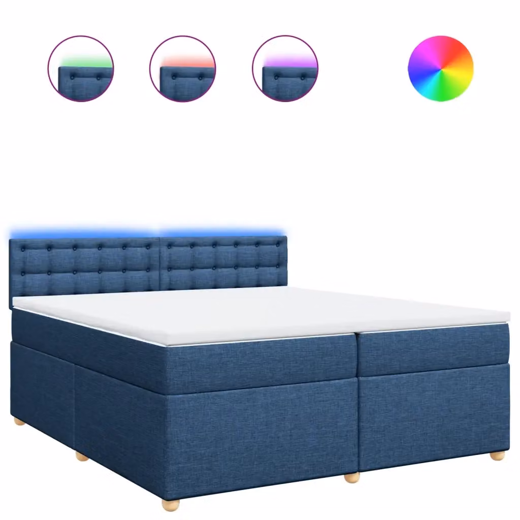 vidaXL Giroletto a Molle Ibrido con Materasso Blu e Bianco in Tessuto 200x200 cm – 2
