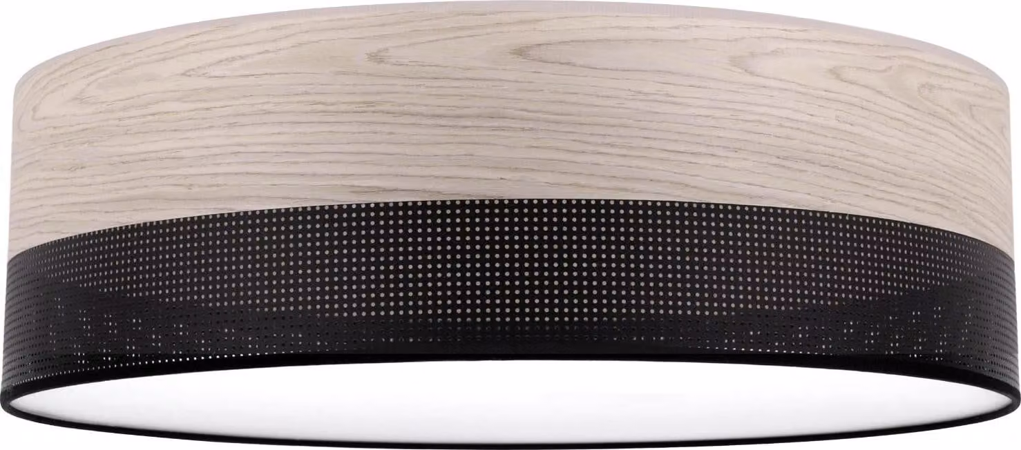 Lampada da soffitto Wood Plexi nero 50cm E27 legno rovere sbiancato
