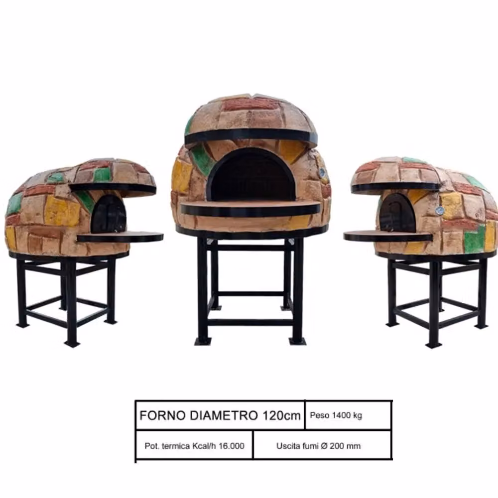 Forno a legna artigianale rustico con base in ferro e cupola in ceramica, diametro: 120 cm, capienza 5 pizze, multicolore – 2