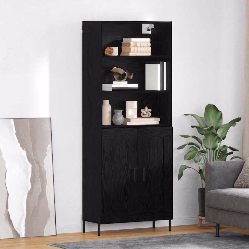 Credenza moderna vidaXL in legno e metallo nero opaco L: 69,5 cm, P: 34 cm, H: 180 cm
