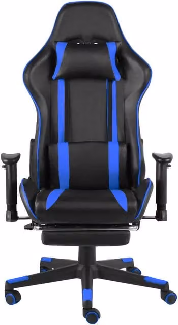 Sedia da Gaming Girevole con Poggiapiedi e Poggiatesta Blu e Nera in Ecopelle – 1
