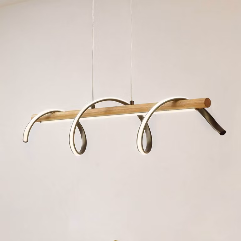 Lindby lampada LED a sospensione Spiraali, nero, legno, lunghezza 95 cm Spiraali, Nero, Soggiorno / Sala da pranzo, Alluminio, Campagna / Rustiche