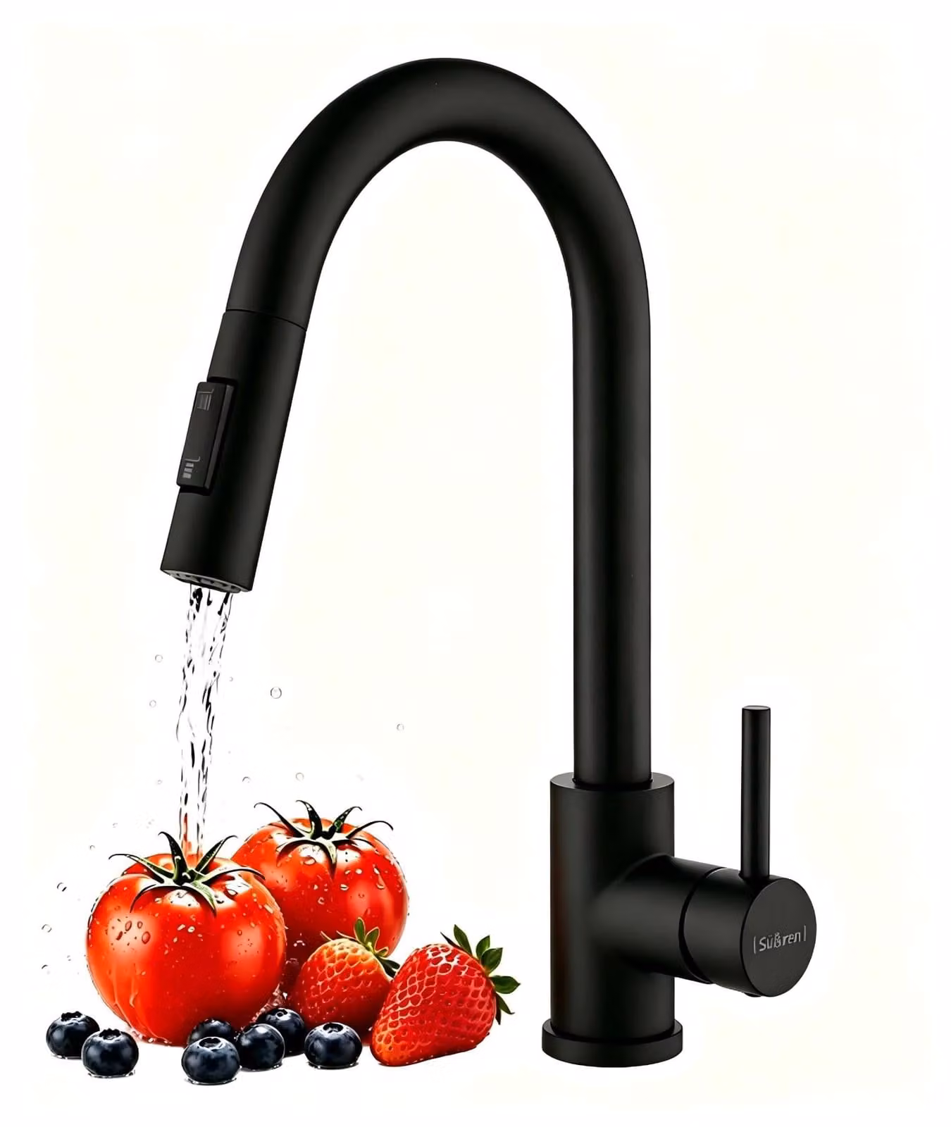 Rubinetto da cucina - Estraibile - Doppia funzione - Acciaio inossidabile - Girevole 360° - Nero - Fino a 45 cm