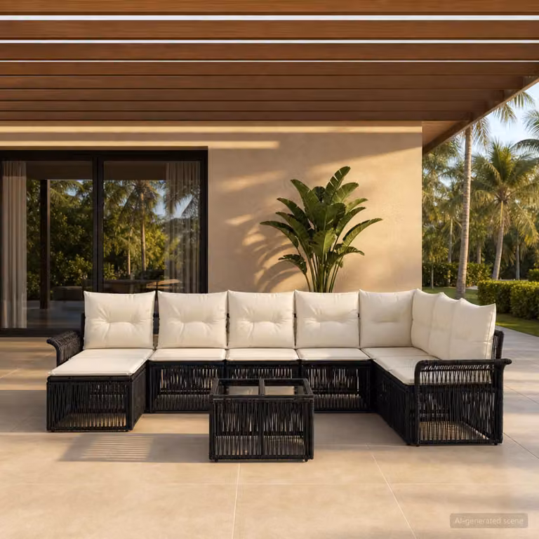 Maison Exclusive - Set da giardino composto da 9 pezzi, divano in rattan sintetico nero