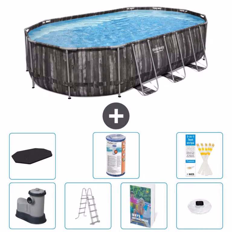 Bestway Power Steel, piscina ovale - 610x366x122 cm - composta da 6 parti, modello S622