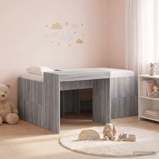 Letto alto singolo per bambini con scrivania e cassetti vidaXL in legno ingegnerizzato grigio Sonoma L: 120,0 cm, P: 123,5 cm, H: 163,0 cm