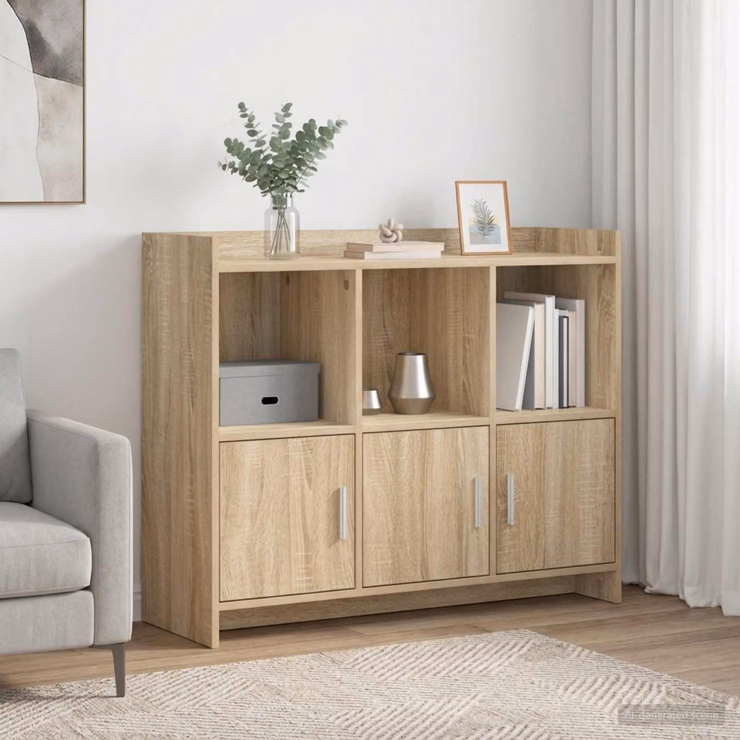 Credenza moderna vidaXL in rovere Sonoma e metallo, L 98,5 x P 33 x H 80 cm