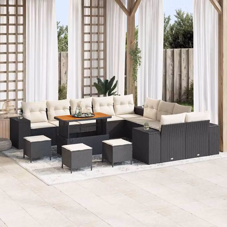 Maison Exclusive - Set da giardino composto da 14 pezzi, divano in rattan sintetico nero