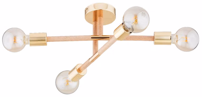 Lampada da soffitto OTELLO in legno chiaro e oro, 4xE27x15W, legno, dimensioni: 21x43x54 cm, IP20, Alfa