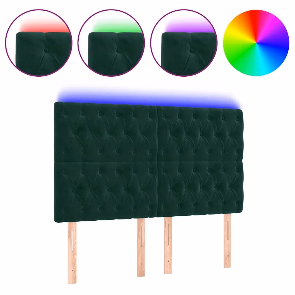 Testiera con LED e porta USB vidaXL in velluto verde scuro L: 144 cm, P: 7 cm, H: 118-128 cm – 2