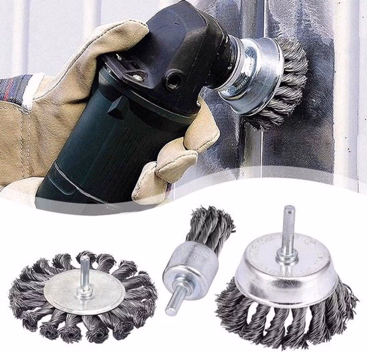 Set di 3 spazzole metalliche per la rimozione di ruggine, corrosione e vernice - spazzole da 8 cm e da 1 pollice con attacco da 1/4 di pollice