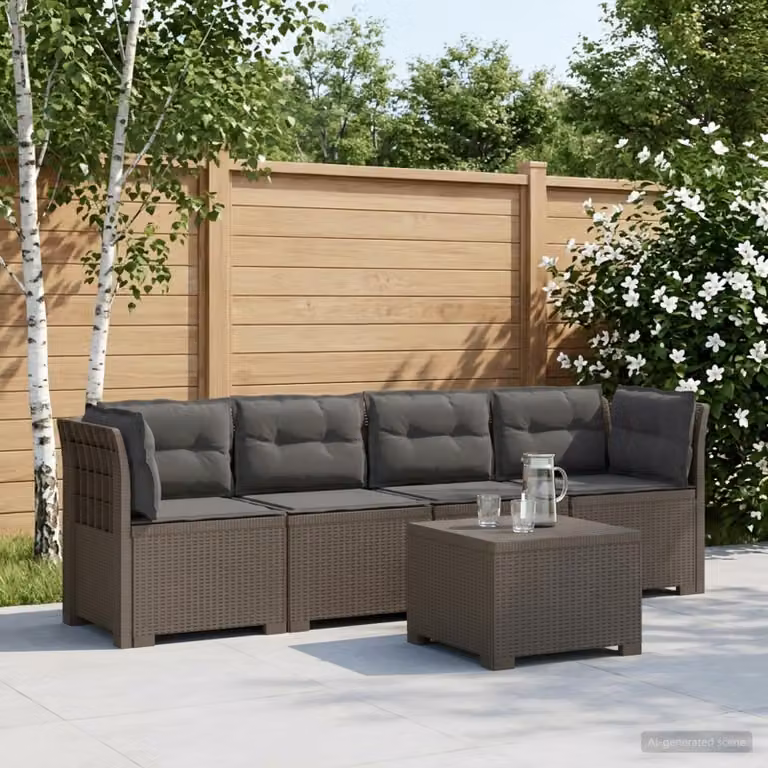 Set da giardino moderno vidaXL con divano da 4 posti, elemento angolare e tavolino da caffè in stile rattan, colore antracite/grigio