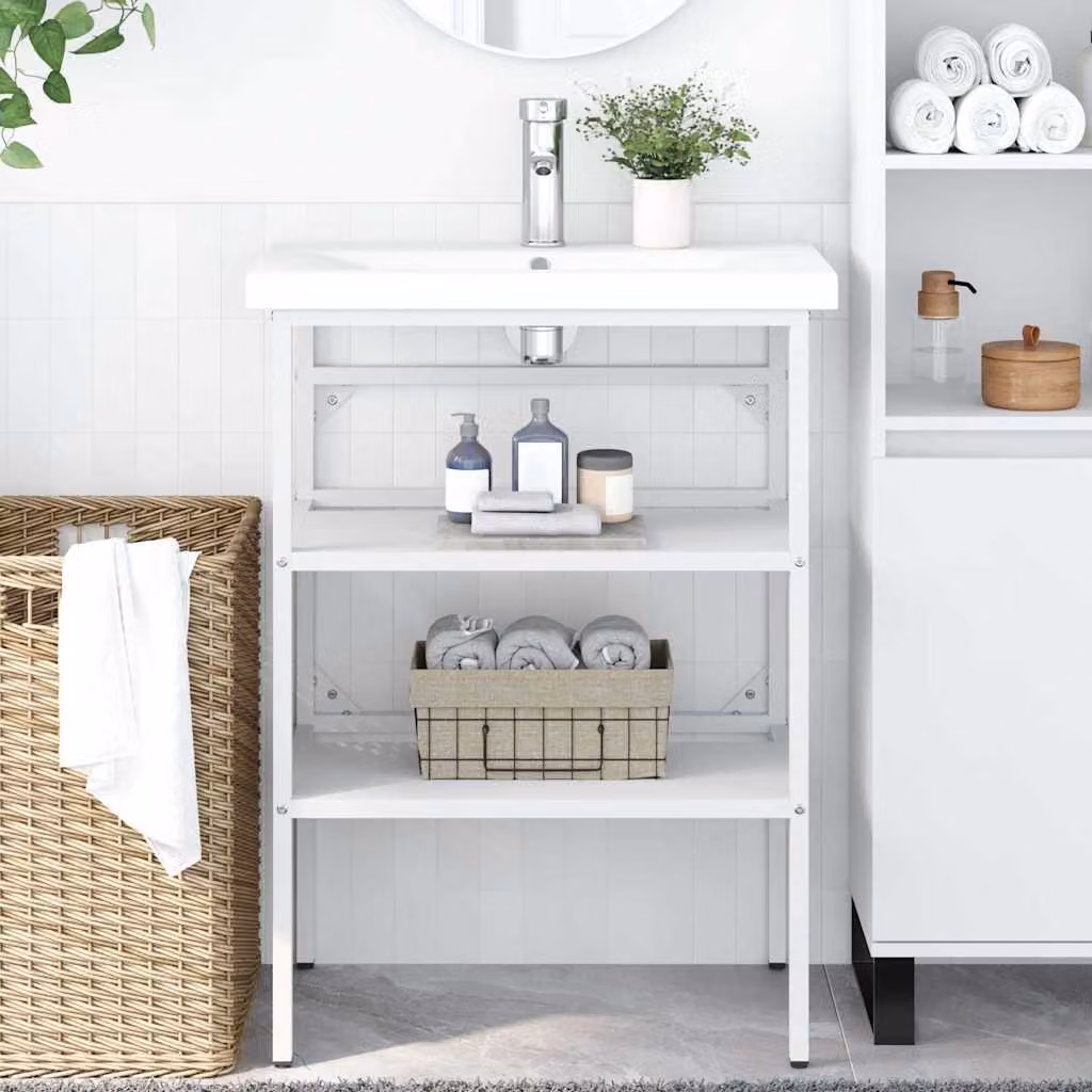 Struttura per lavabo da bagno vidaXL in metallo laccato bianco L: 59 cm, P: 38 cm, H: 83 cm
