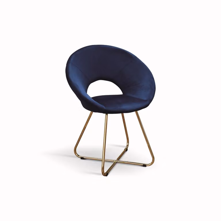 Set di poltroncine ZANTE in tessuto effetto velluto blu e base in metallo color oro