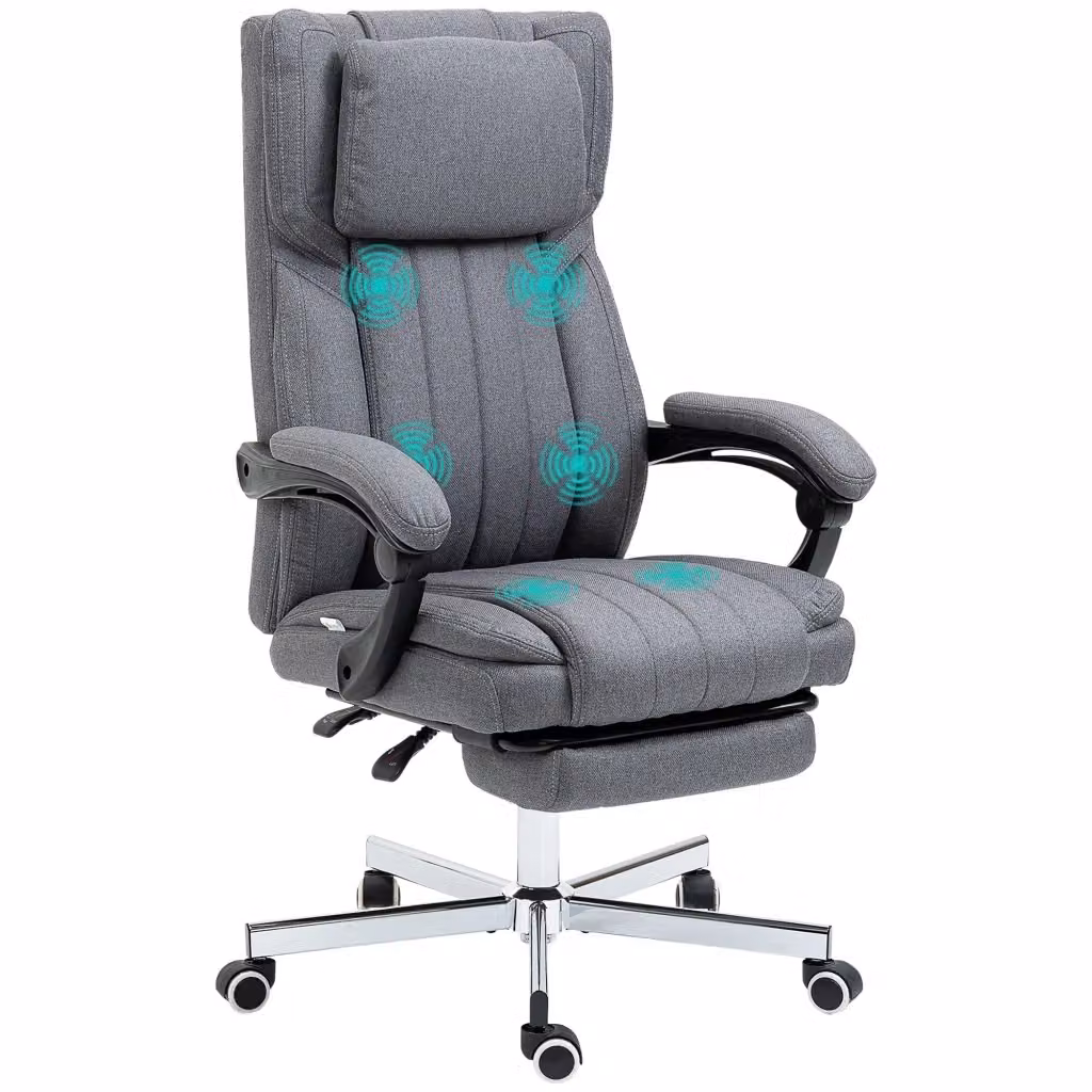 Sedia da ufficio moderna con massaggio, poggiapiedi e poggiatesta, rivestimento in tessuto grigio, H 113 x L 61 x P 61 cm – 2