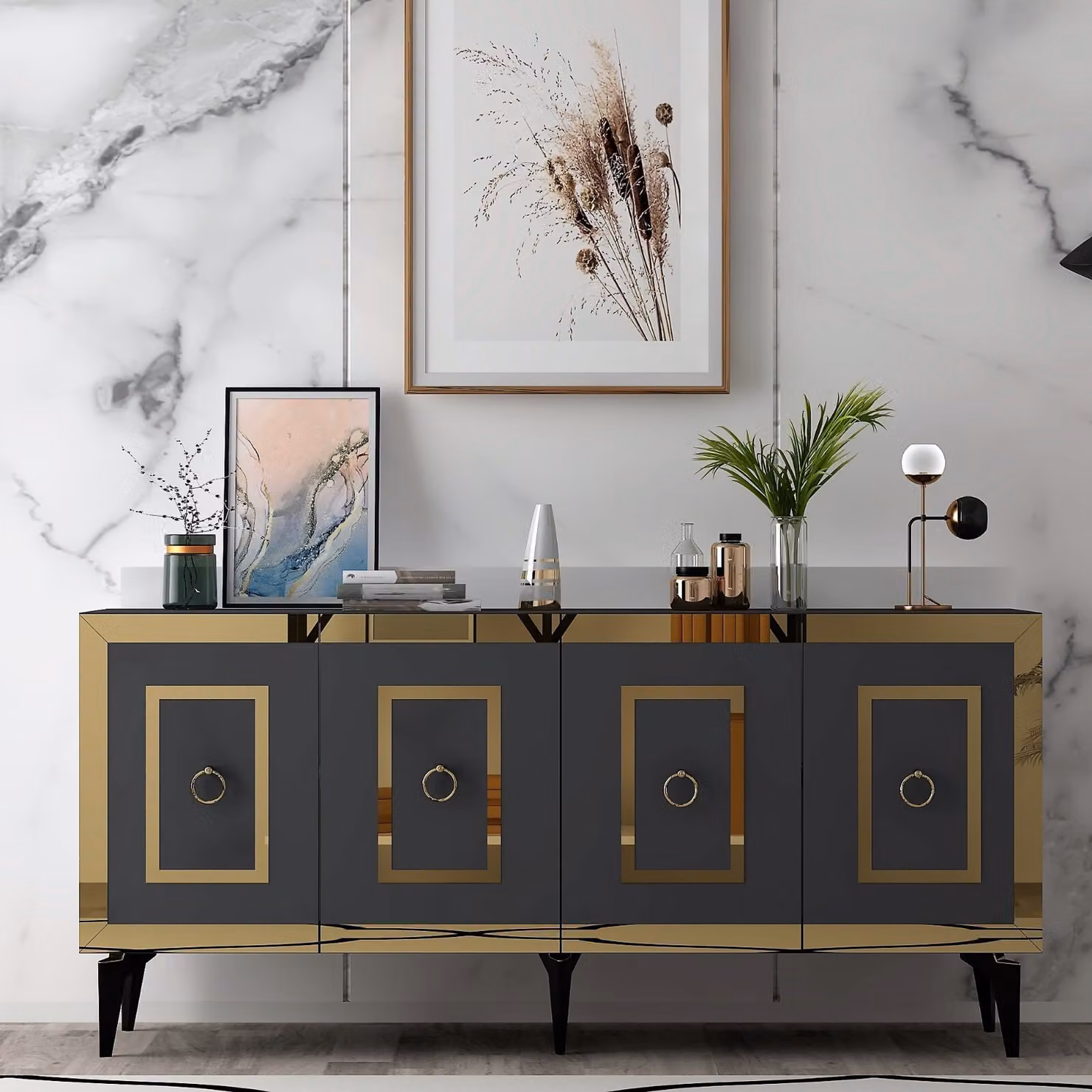Skye Decor, Karya - Antracite, Oro, Consolle, Antracite, 100% PANNELLI DI PARTICELLE RIVESTITI IN MELAMMINA, 150 x 79 x 40 cm