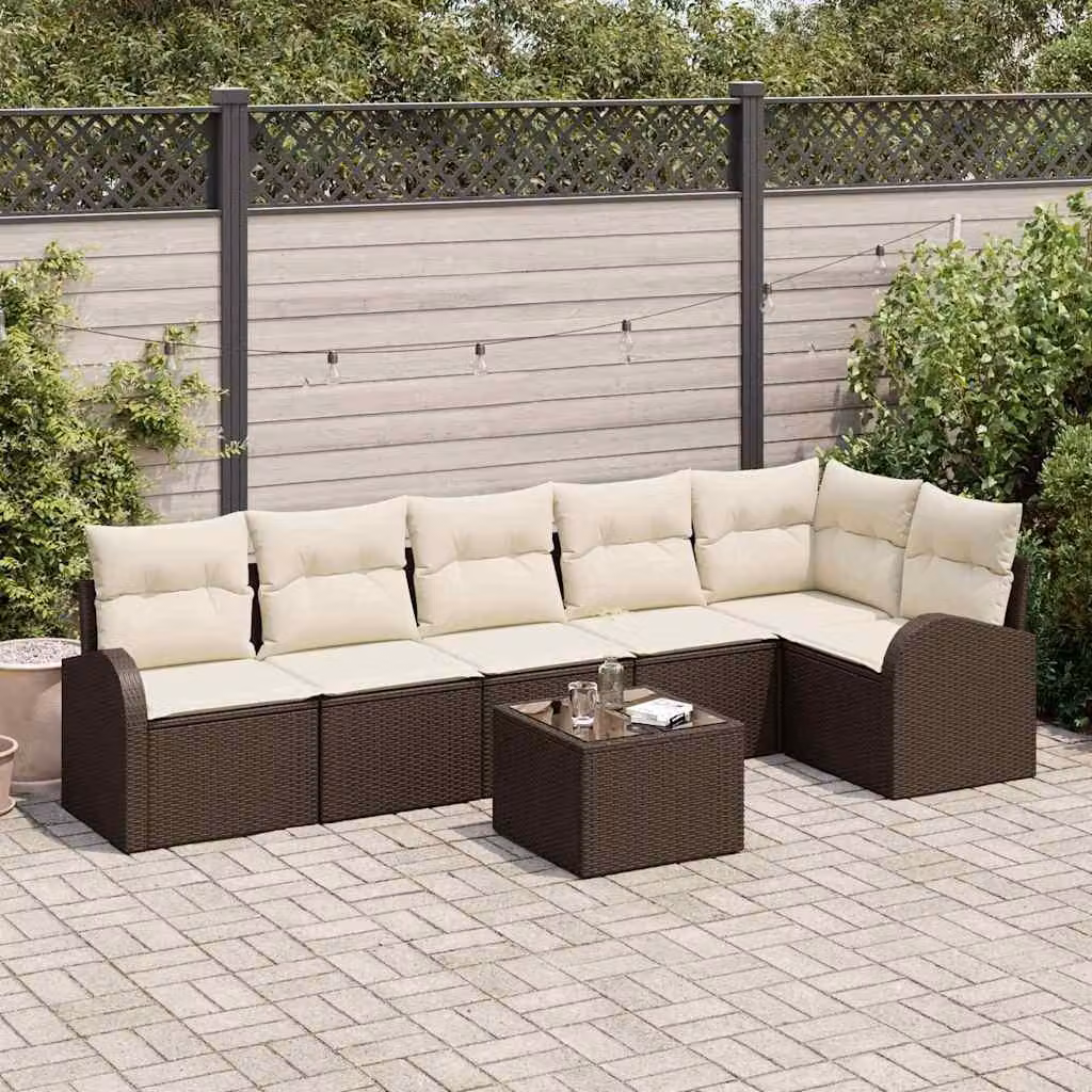 Maison Exclusive - Set di divani con cuscino 7 pcs Marrone e bianco polyrattan