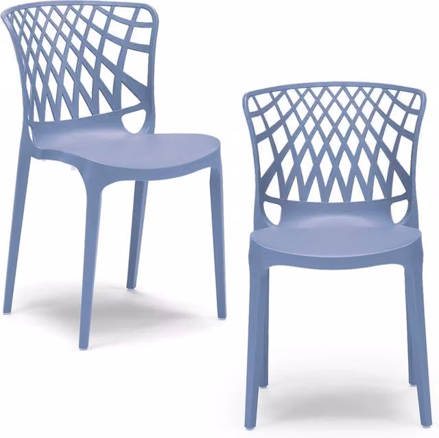 Set di 2 sedie impilabili ARKO Redokasa in polipropilene blu opaco, design moderno resistente ai raggi UV per cucina, sala da pranzo o giardino