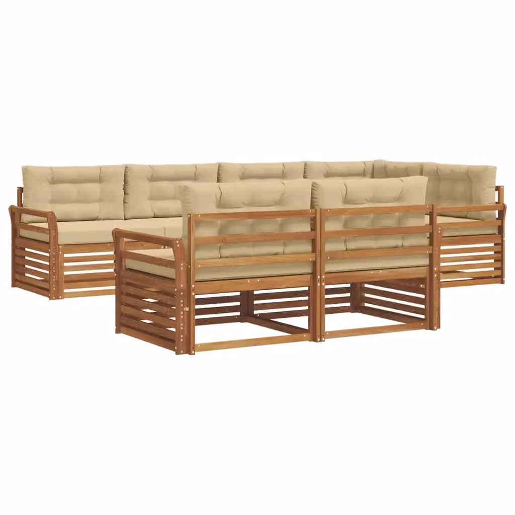 Set di divani da esterno a L vidaXL in legno di acacia con cuscini beige e marrone – 2