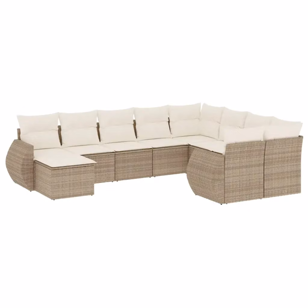 Set Divano da Giardino Moderno VIDAXL in Polyrattan con 10 Cuscini Beige – 2