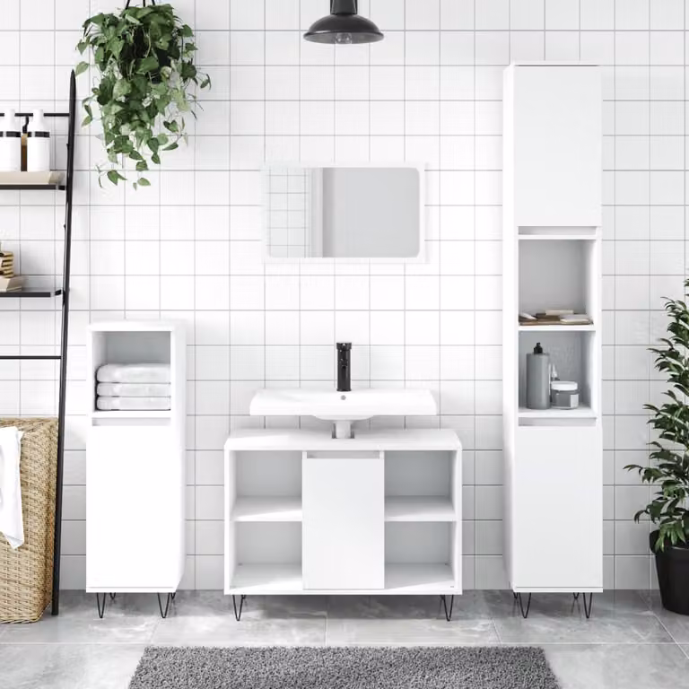 Armadietto da bagno industriale vidaXL in legno e metallo bianco con ante a battente e ripiani interni L/P/H: 30 x 30 x 100 cm